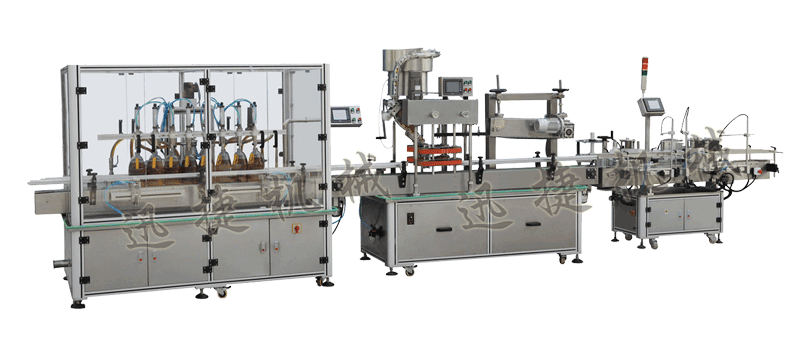 灌裝機(jī)+全自動封蓋機(jī)（自動理蓋，自動扣蓋，自動旋壓蓋）+貼標(biāo)機(jī)